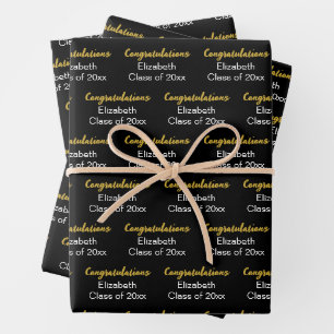 Congratulations Gold Black Class of 20xx Name Wrapping Paper Sheets