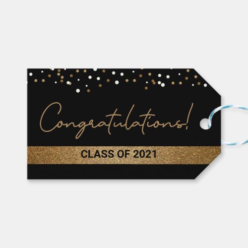 Congratulations Gold black Graduate Class of 2021 Gift Tags