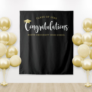 Congratulations Gold Black Graduation Backdrop