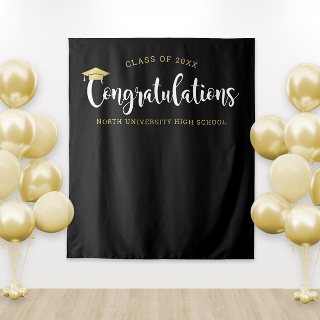 Congratulations Gold Black Graduation Backdrop (Creator Uploaded)