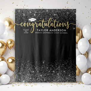 Congratulations Gold Black Graduation Backdrop