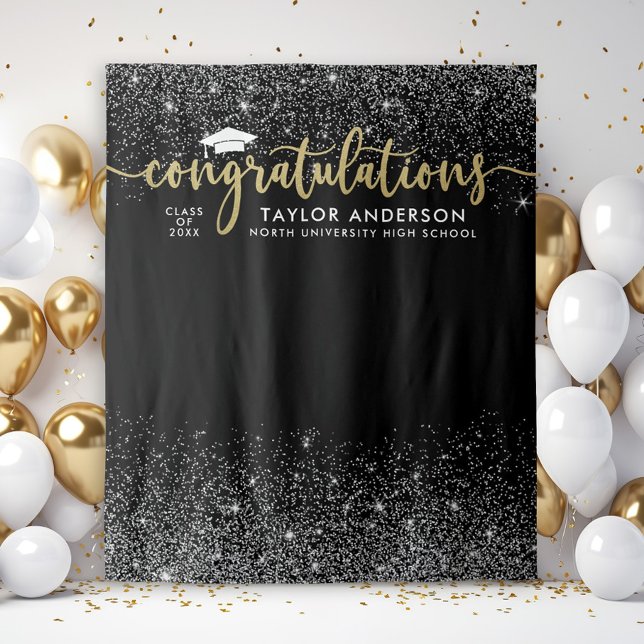 Congratulations Gold Black Graduation Backdrop (Creator Uploaded)