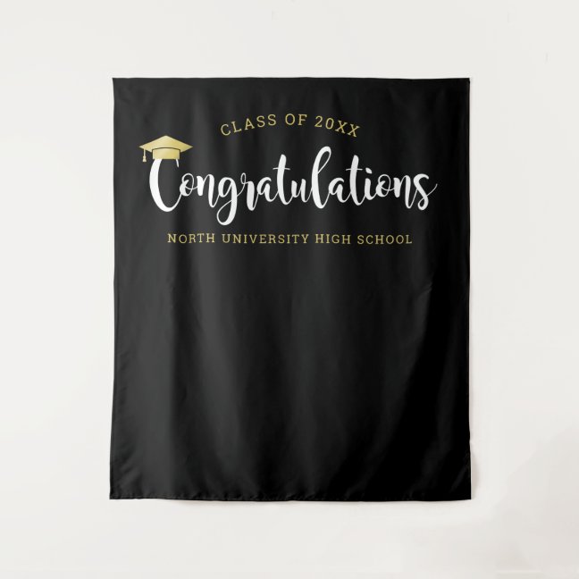 Congratulations Gold Black Graduation Party Tapestry