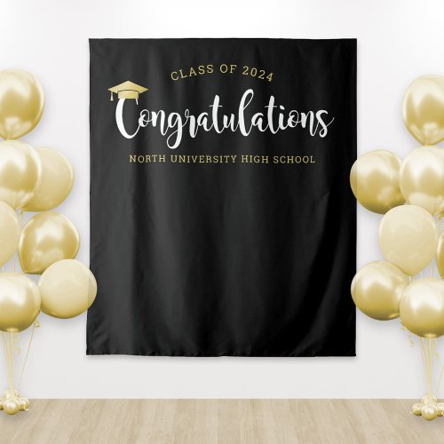 Congratulations Gold Black Graduation Party Tapestry