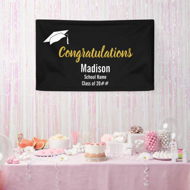 Congratulations Gold Black White School Grad Name Banner | Zazzle
