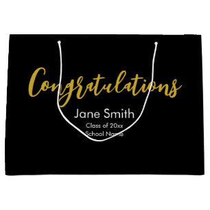 Congratulations Gold Black White School Grad Name Large Gift Bag