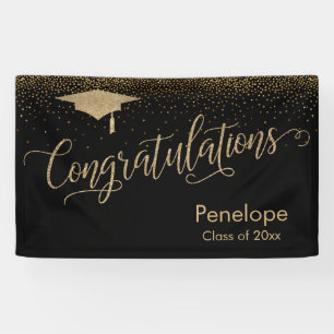Congratulations Gold Confetti Graduation Black Banner