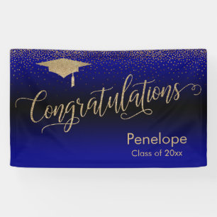 Congratulations Gold Confetti Graduation Blue Banner