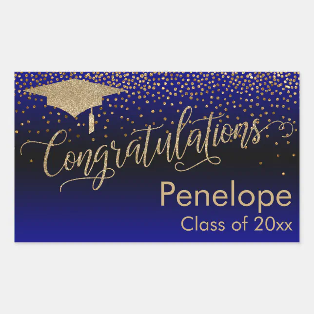 Congratulations Gold Confetti Graduation Blue Rectangular Sticker | Zazzle