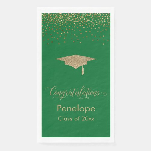 Congratulations Gold Confetti Graduation Cap Green Paper Guest Towels