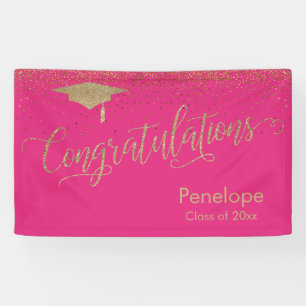 Congratulations Gold Confetti Graduation Hot Pink Banner