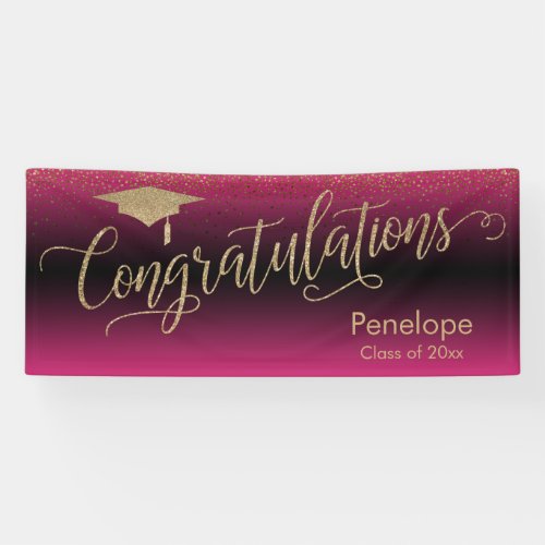 Congratulations Gold Confetti Graduation Hot Pink Banner