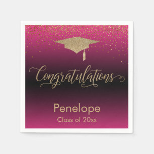 Congratulations Gold Confetti Graduation Hot Pink Napkins
