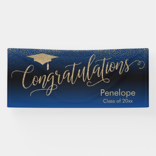 Congratulations Gold Confetti Graduation on Navy Banner