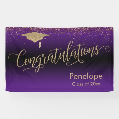 Congratulations Gold Confetti Graduation Purple Banner