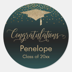 Congratulations Gold Confetti Graduation Teal Classic Round Sticker