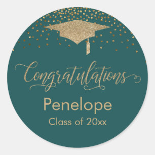 Congratulations Gold Confetti Graduation Teal Classic Round Sticker