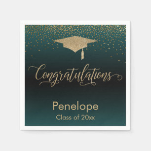 Congratulations Gold Confetti Graduation Teal Napkins