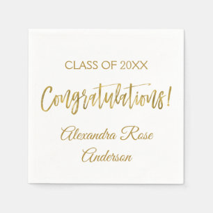 Congratulations Gold Foil and White Elegant Paper Napkins