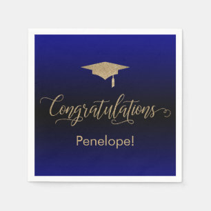 Congratulations Gold Glitter Blue Black Ombre Napkins