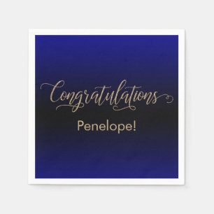 Congratulations Gold Glitter Blue Black Ombre Napkins