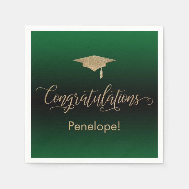 Congratulations Gold Glitter Green and Black Ombre Napkins (Front)