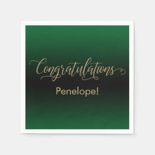 Congratulations Gold Glitter Green & Black Ombre Napkins