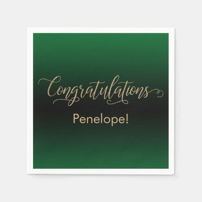 Congratulations Gold Glitter Green & Black Ombre Napkins (Front)