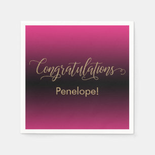 Congratulations Gold Glitter Hot Pink Black Ombre Napkins