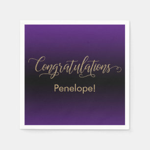 Congratulations Gold Glitter Purple & Black Ombre Napkins