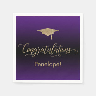 Congratulations Gold Glitter Purple Black Ombre Napkins