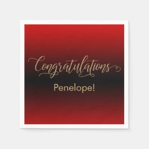 Congratulations Gold Glitter Red and Black Ombre Napkins
