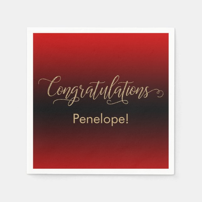 Congratulations Gold Glitter Red and Black Ombre Napkins (Front)