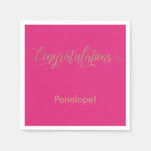 Congratulations Gold Glitter Typography Hot Pink Napkins