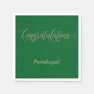 Congratulations Gold Glitter Typography on Green Napkins