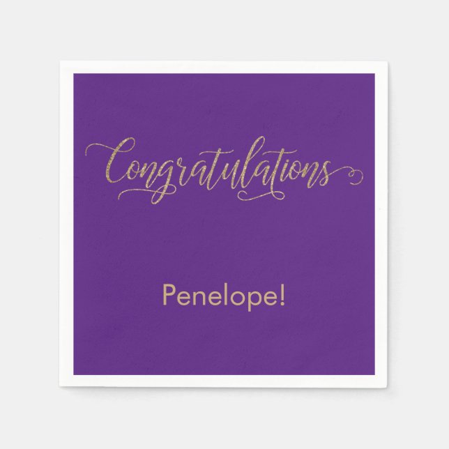 Congratulations Gold Glitter Typography Purple Napkins (Front)