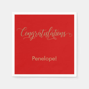 Congratulations Gold Glitter Typography, Red Napkins