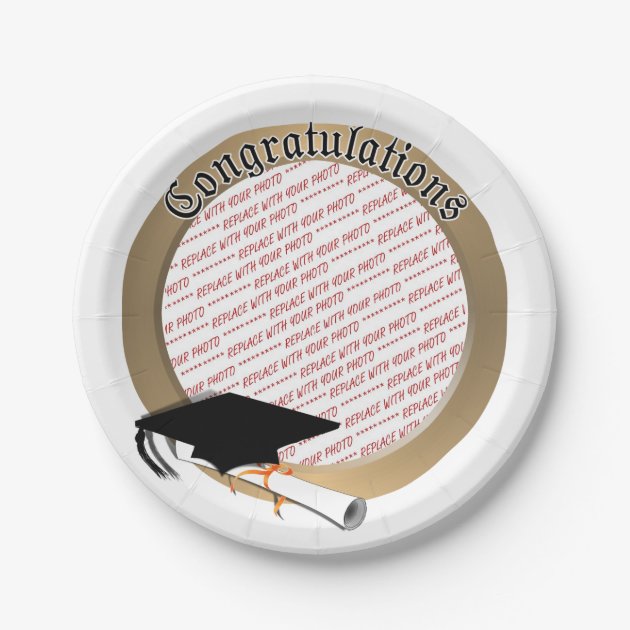 'Congratulations' Gold Graduation Photo Frame Paper Plate