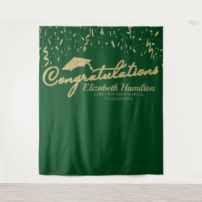 Congratulations Gold Green Graduation Backdrop (Front)