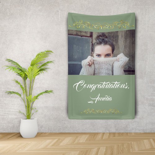 Congratulations Gold Ornament Photo Graduation Banner