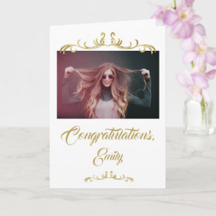 Congratulations Gold Ornaments Photo Graduation Card