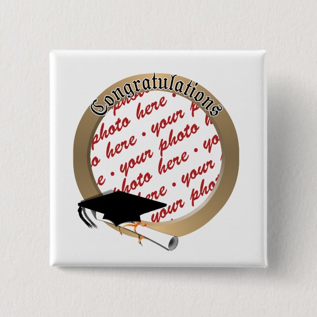 'Congratulations' Gold Photo Frame Pinback Button (Front)