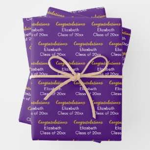 Congratulations Gold Purple Class of 20xx Name Wrapping Paper Sheets