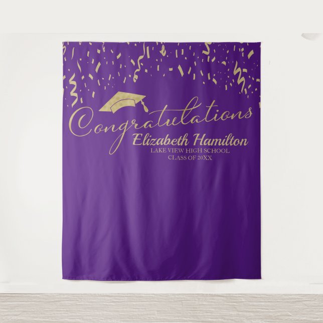 Congratulations Gold Purple Graduation Backdrop (Front)