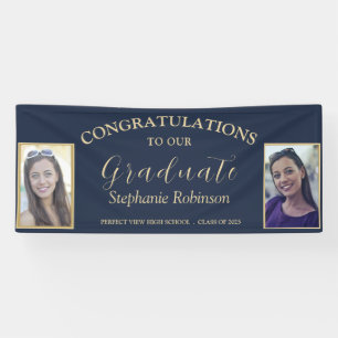Congratulations Gold Script 2 Photo Grad Blue Banner