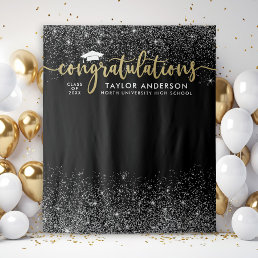 Congratulations Gold Script Black Graduation Party Tapestry