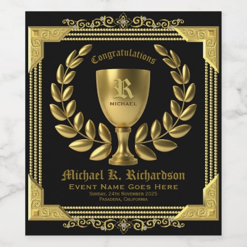 Congratulations Golden Cup Laurel Wreath Monogram Wine Label