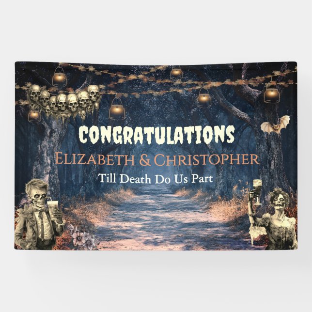 Congratulations Gothic Zombie Halloween Wedding Banner (Horizontal)
