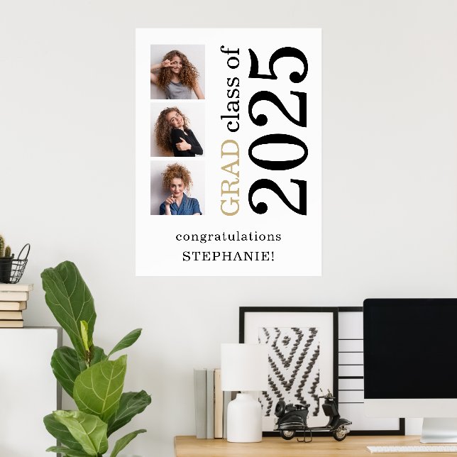 Congratulations Grad 2024 Graduation Name 3 Photos Poster (Home Office)
