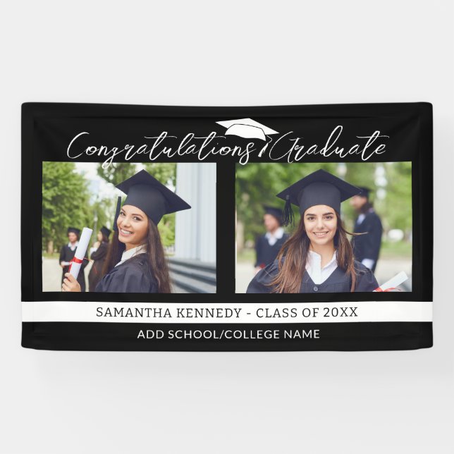 Congratulations Grad 2025 Black And White Photo  Banner (Horizontal)